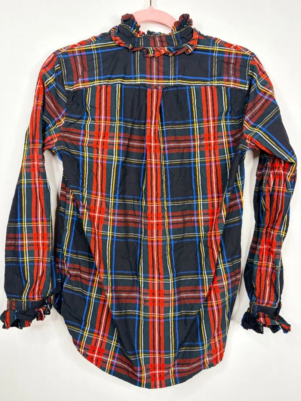 2/$30 J. Crew Classic-fit Ruffleneck Jewel-Button Popover Stewart Tartan #A3151